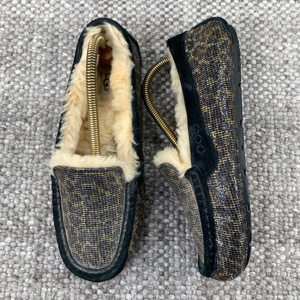 UGG Ansley Slipper Womens 8 Black Gold Metallic Leopard Print 1006817